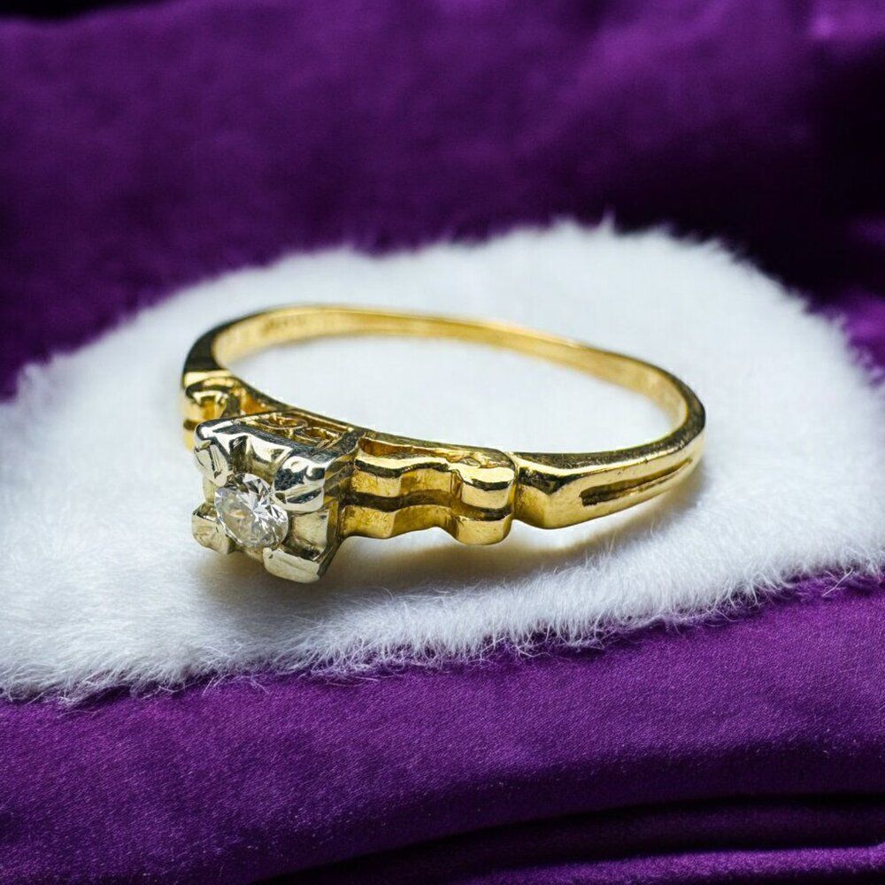 ANTIQUE- 14K Gold -Edwardian -Old Mine Cut Diamond Ring - Size 9.5 Wedding Ring - Picture 10 of 16